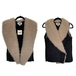 JACK BB DAKOTA NWT! Faux Sherpa Fur Vest Faux Suede Black/Cream Open‎ Front XS